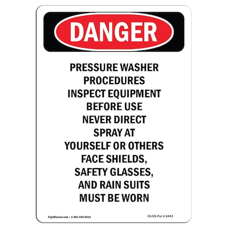 OSHA Danger, Pressure Washer Procedures Inspect, 10in X 7in Decal